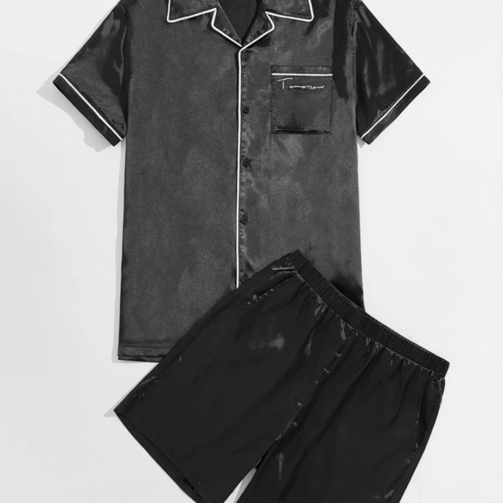 Mens Satin Shirt & Short lounge set